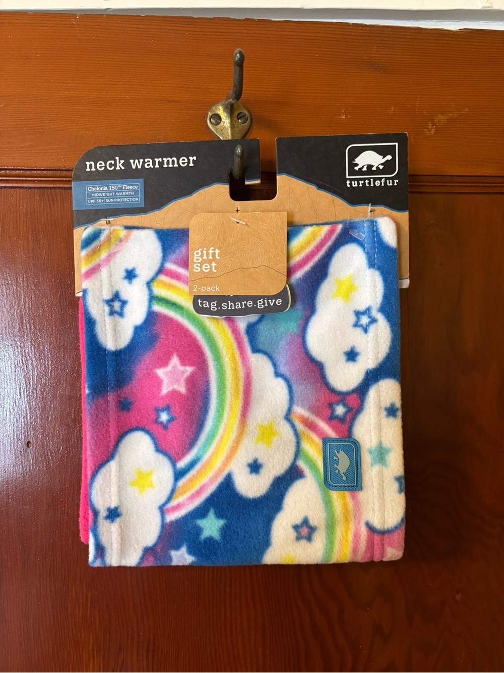 NWT Kids Turtle Fur Neck Warmer - 2 pack, Rainbow Clouds and Bright Pink